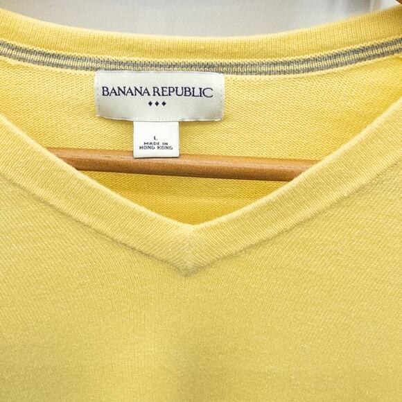 Banana Republic Mens V neck Cotton Sweater Yellow  L - Picture 4 of 4